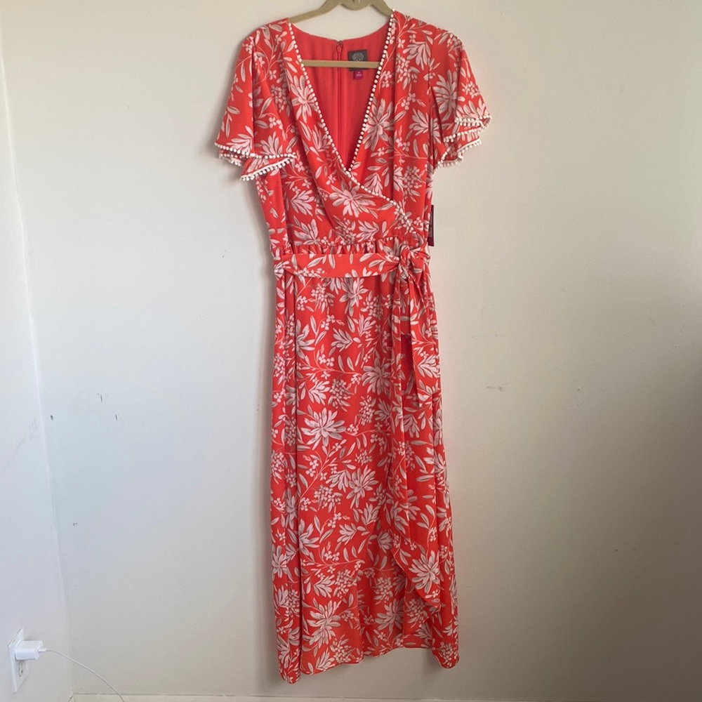 Vince Camuto Orange Floral Midi Dress